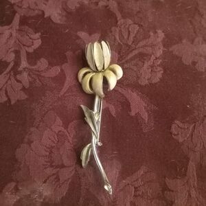 Coro Floral Enamel Faux Pearl Brooch Vintage 1950s 1960s
